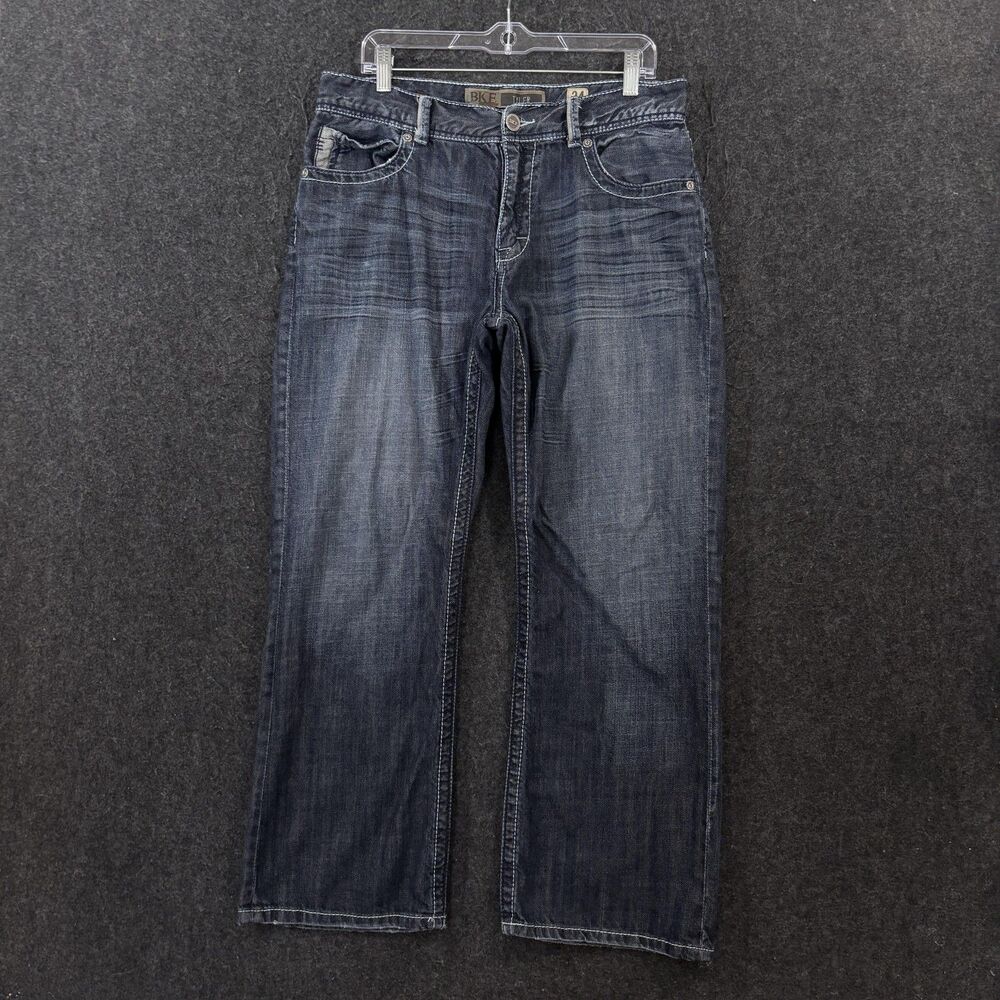 BKE Tyler Jeans Men's 34x30 Blue Medium Wash Relaxed Straight Distressed Denim